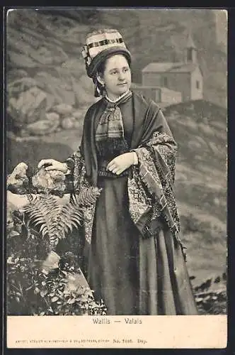 AK Wallis / Valais, Frau in Tracht