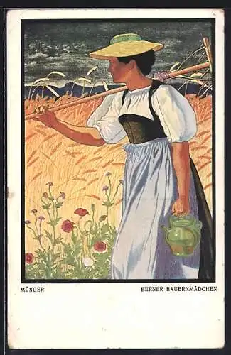 Künstler-AK sign. M. Münger: Berner Bauernmädchen in Tracht