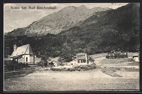AK Nonn bei Bad Reichenhall, Ortspartie mit Kirche
