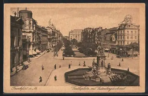 AK Frankfurt a. M., Goetheplatz mit Gutenbergdenkmal