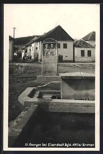 AK Eisenstadt, St. Georgen, Strassenpartie am Atilla-Brunnen