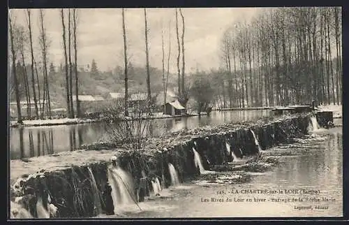 AK La Chartre-sur-le-Loir, Les Rives du Loir en hiver, Barrage de la Roche Marie