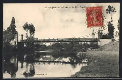 AK Nogent-sur-Loir, Le Pont Suspendu