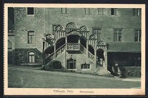 AK Pössneck /Th., Die Rathaustreppe