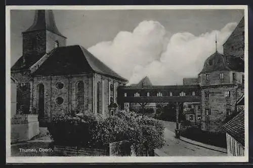 AK Thurnau /Obfr., Ortspartie mit Kirche und Brückengang