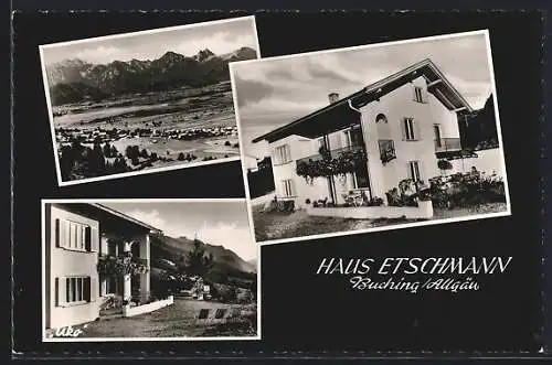 AK Buching /Allgäu, Pension Haus Etschmann mit Garten, Ortsansicht