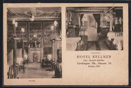 AK Uerdingen /Rh., Hotel Kellner R. Schiffer, Oberstr. 10, Weindiele, Gast-Zimmer