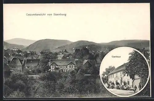 AK Ilsenburg, Gasthaus, Gesamtansicht mit Bergpanorama