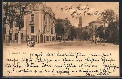 AK Augsburg, Fröhlichstrasse, Ansicht von der Kreuzung mit Turmblick