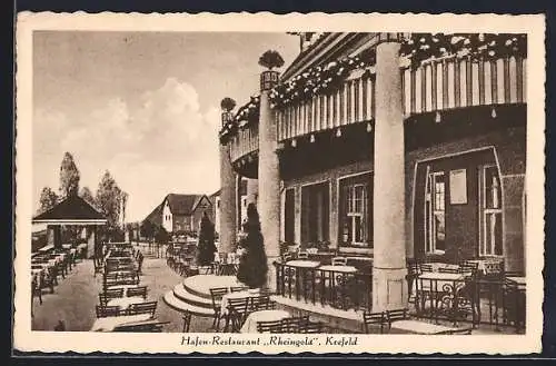 AK Krefeld, Hafen-Restaurant Rheingold, Terrasse, Inh. Otto Horning