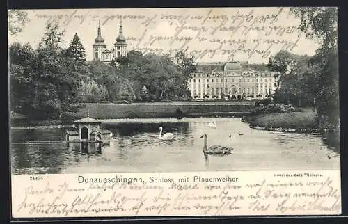 AK Donaueschingen, Schloss mit Pfauenweiher