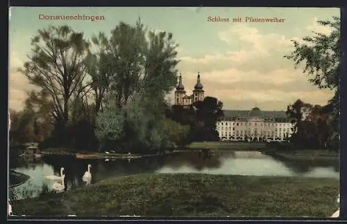 AK Donaueschingen, Schloss mit Pfauenweiher