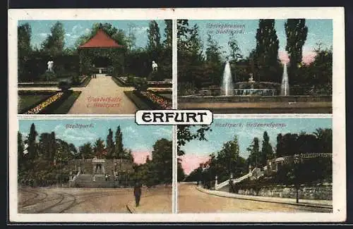 AK Erfurt, Wandelhalle im Stadtpark, Springbrunnen, Seitenaufgang