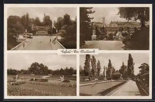 AK Erfurt, Partien im Stadtpark, Strassenbahn