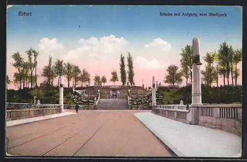 AK Erfurt, Brücke mit Aufgang zum Stadtpark