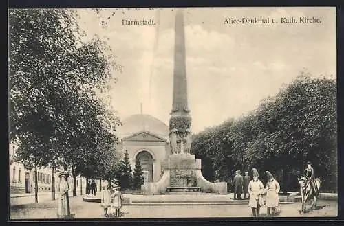 AK Darmstadt, Alice-Denkmal und Kath.Kirche