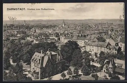 AK Darmstadt, Panoramablick vom Hochzeitsturm