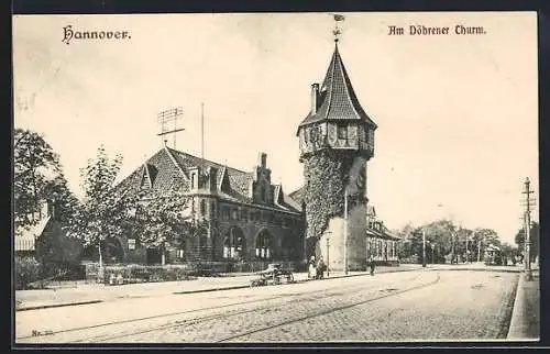 AK Hannover, Am Döhrener Turm mit Strassenbahn