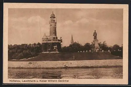 AK Holtenau, Leuchtturm und Kaiser Wilhelm-Denkmal