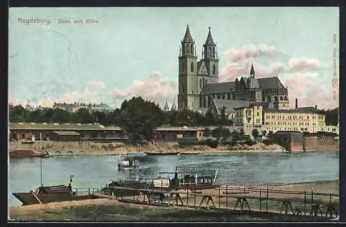 AK Magdeburg, Dom mit Elbe