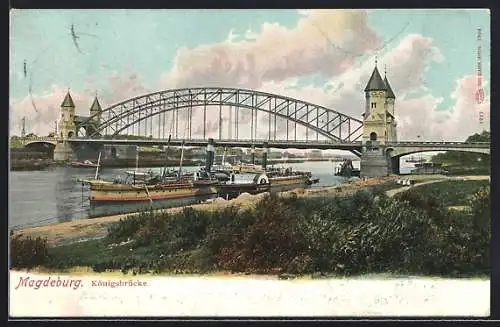 AK Magdeburg, Königsbrücke, Dampfer