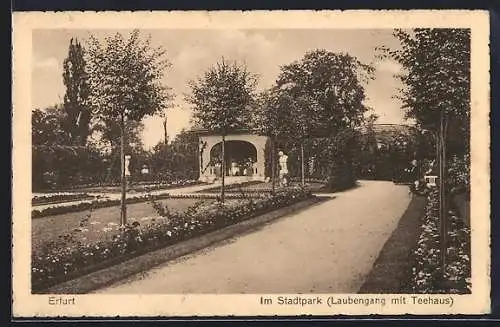 AK Erfurt, Laubengang mit Teehaus im Stadtpark