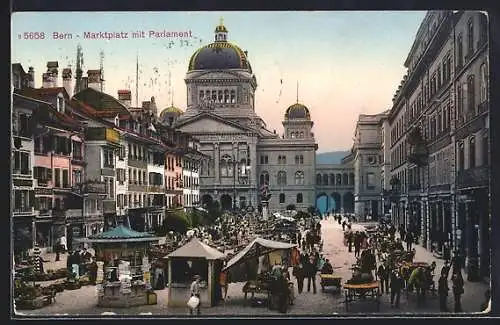 AK Bern, Markttag vor dem Parlamentsgebäude