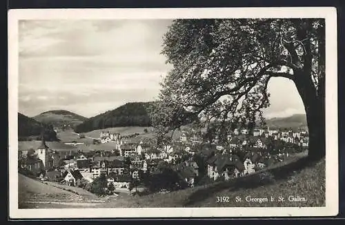 AK St. Georgen b. St. Gallen, Teilansicht mit Baum