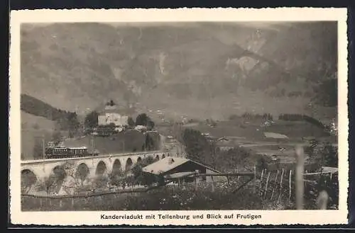 AK Frutigen, Kanderviadukt mit Tellenburg und Blick auf den Ort