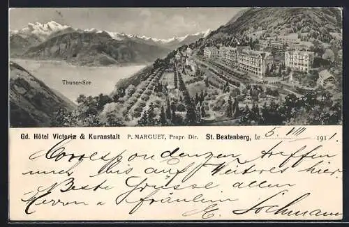 Künstler-AK St. Beatenberg, Gd. Hotel Victoria & Kuranstalt mit Thuner-See