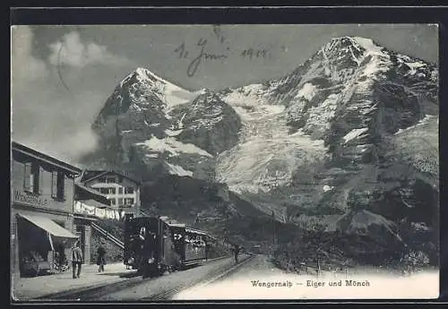 AK Wengernalp, Eiger und Mönch, Bergbahn