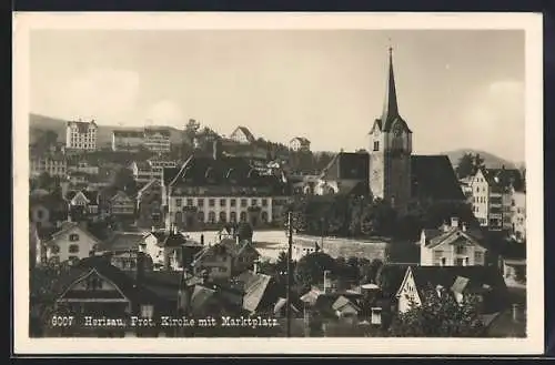 AK Herisau, Prot. Kirche mit Marktplatz