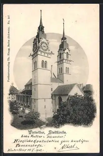 AK Winterthur, Blick auf die Stadtkirche