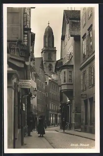 AK Zürich, Strassenpartie in der Altstadt