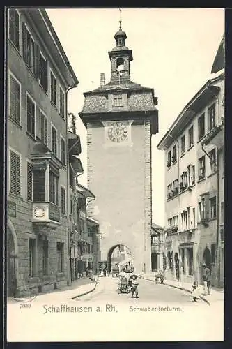 AK Schaffhausen a. Rh., Strasse am Schwabentorturm mit Geschäften