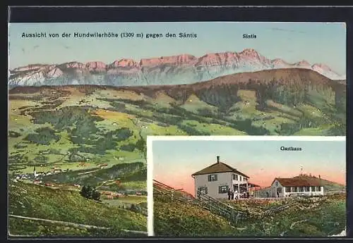 AK Hundwil, Gasthaus, Aussicht von der Hundwilerhöhe gegen den Säntis