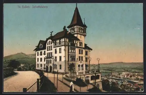 AK St. Gallen, Hotel Scheffelstein mit Panorama