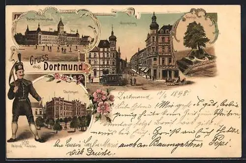 Lithographie Dortmund, Oberbergamt, Oberpostdirektionsgebäude, Vehmlinde