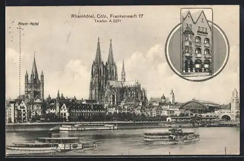 AK Köln, Rhein Hotel, Frankenwerft 27 & Dom