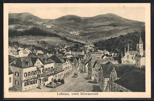 Künstler-AK Loffenau /Württ. Schwarzwald, Strassenpartie mit Gasthaus Sonne