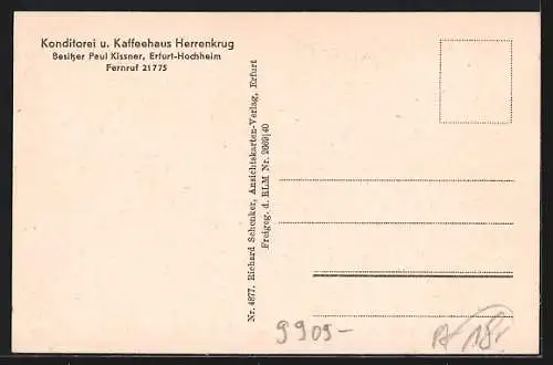 AK Erfurt-Hochheim, Konditorei und Cafe Herrenkrug von Paul Kissner