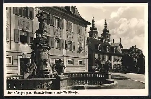 AK Donaueschingen, Dianabrunnen mit Stadtkirche