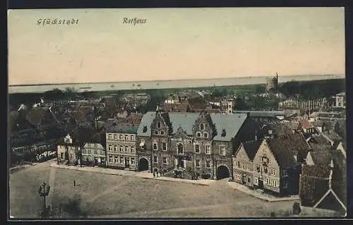 AK Glückstadt, Rathaus mit Strassenpartie