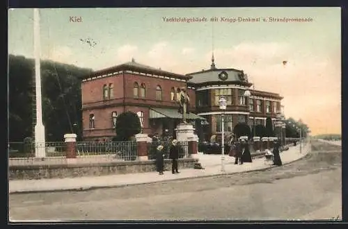 AK Kiel, Yachtclub-Gebäude mit Krupp-Denkmal & Strandpromenade