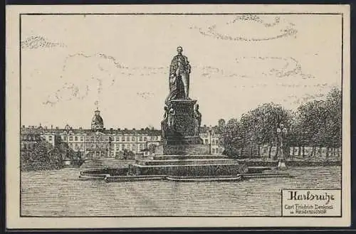 Künstler-AK Karlsruhe, Carl Friedrich-Denkmal und Residenzschloss