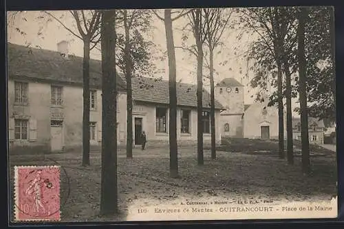 AK Guitrancourt /Mantes, Place de la Mairie, avec Ecole et Eglise