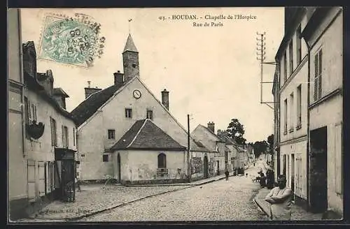 AK Houdan /S.-et-O., Chapelle de l`Hospice, Rue de Paris