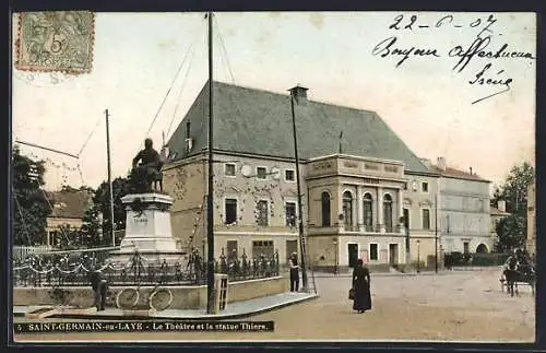 AK Saint-Germain-en-Laye, Le Theatre et la statue Thiers