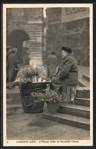 AK London Life, A Flower Seller in Piccadilly Circus