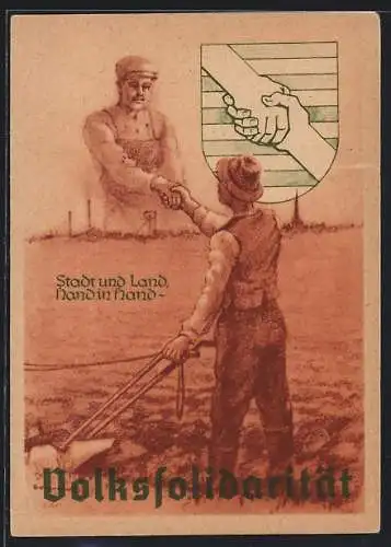 AK Volkssolidarität, Stadt & Land-Hand in Hand, Bauer & Arbeiter reichen sich die Hand